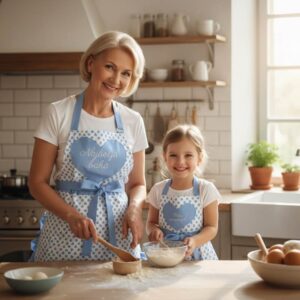 Set pamučnih kecelja "Mama i ćerka"/Plava srca