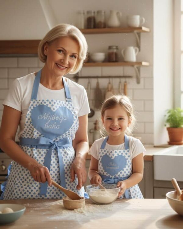 Set pamučnih kecelja "Mama i ćerka"/Plava srca