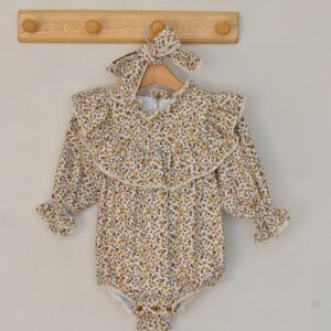 Pamučni bebi bodić romper za devojčice sa karnerima i mašnom "Elegant"/Vesta Kids