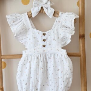 Bebi bodić (romper) "Pure cotton"-Beli sa grančicama